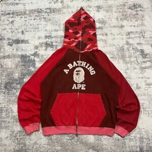 Authentic Bape 2000’s Red Camo Colorblock Full Zip Hoodie L
